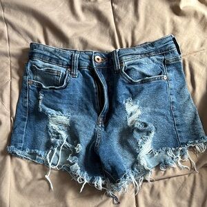 Distressed Denim Blue Shorts